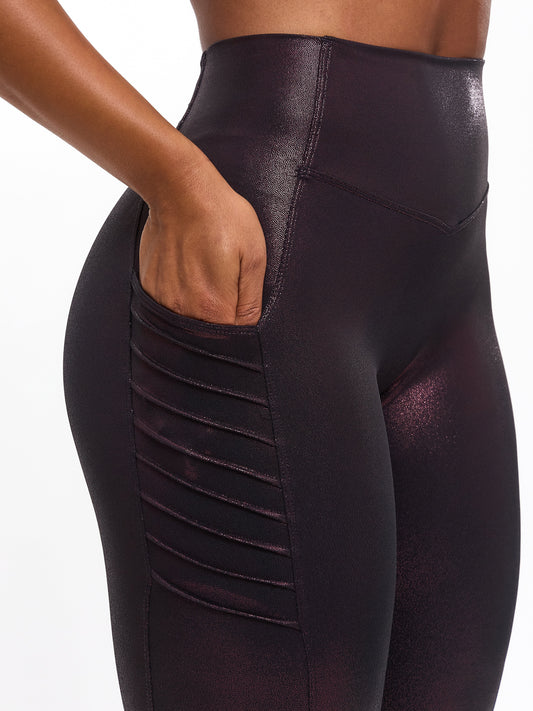 Moto Pocket Legging - Black Cherry Patent