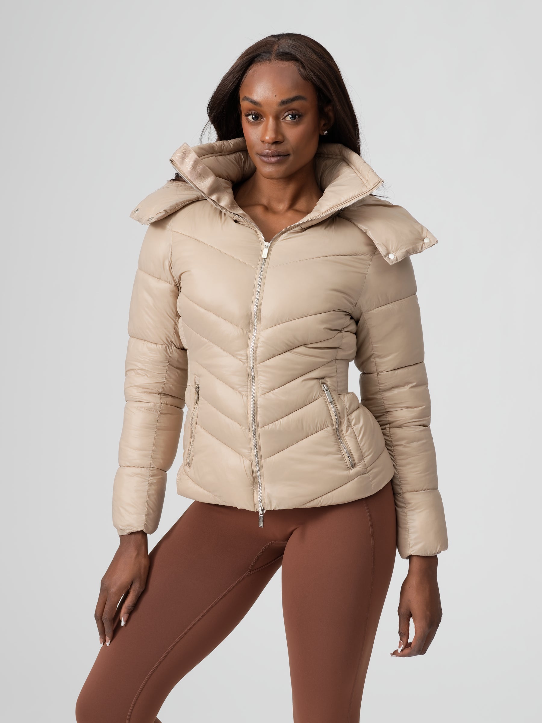 Waist Taper Puffer Jacket Beige